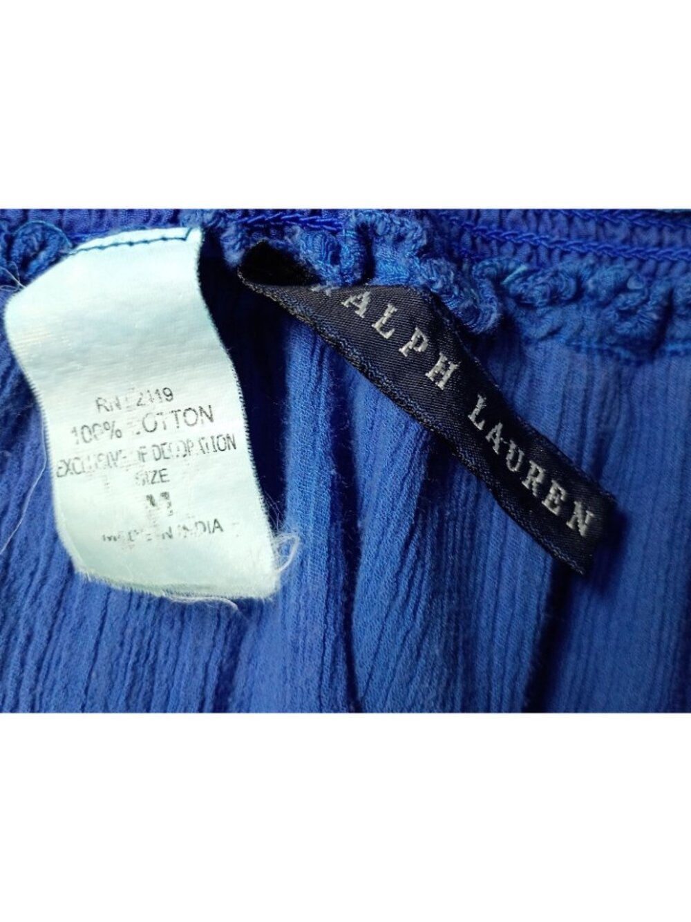 Vintage Ralph Lauren Gauze Cotton Ombre Strapless Midi Dress M Resort Ruffle - Picture 6 of 8